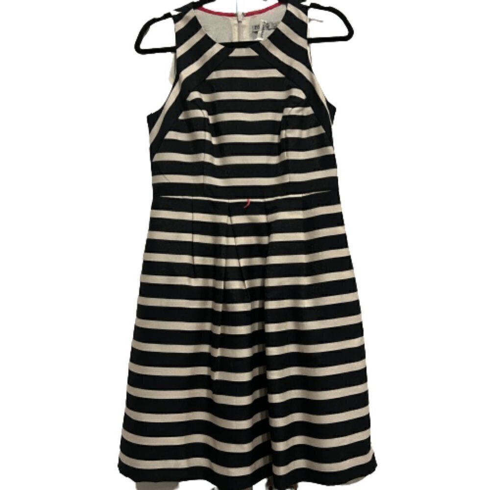 ELIZA J Navy and Cream Striped Sleeveless Midi Dress Women’s Size S